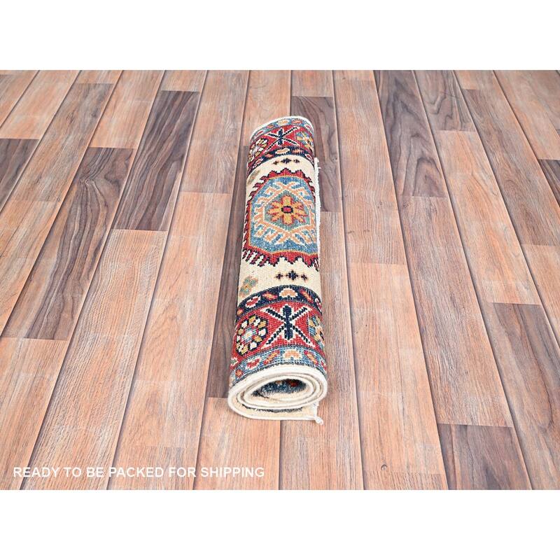 Shahbanu Rugs Ivory Hand Knotted Afghan Kazak Large Motifs Natural Dyes